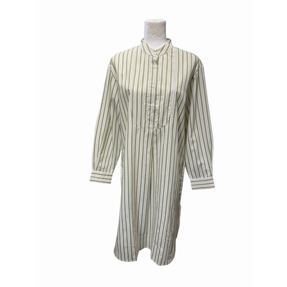 Airelles Liquette Stripe Green Ivory Cotton Tunic Shirt Dress Size Small